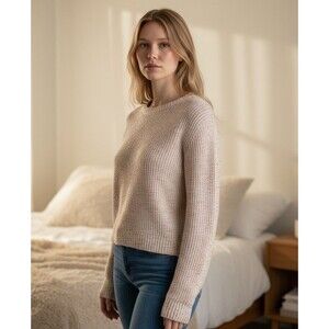 Talbots Women’s Large Cable Knit Crewneck Sweater Pink Speckled Textured